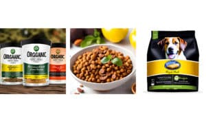 Fictional organic dog food brand created with AI