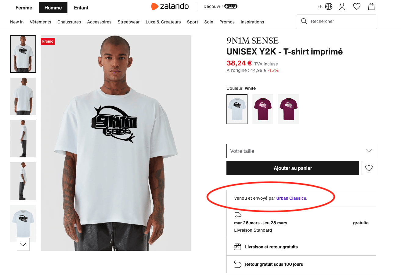Exemple buy box sur Zalando