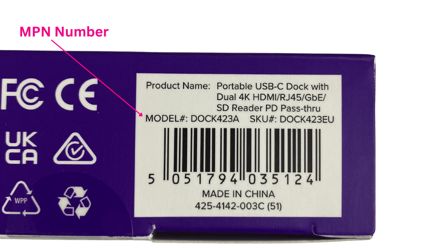 Example of a Manufacturer Part Number (MPN)