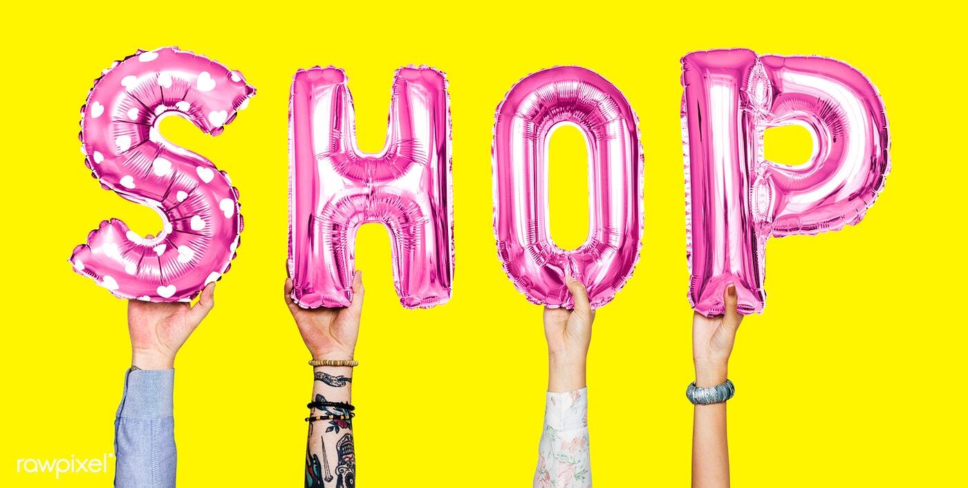 Pink alphabet balloons forming the word shop - rawpixel