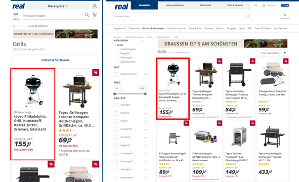 With the marketing tool "Sponsored Product Ads", sellers can highlight their offers on real.de.