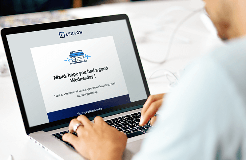 Mail récapitulatif envoyé quotidiennement aux clients Lengow pour les tenir informé de l’évolution de leur activité e-commerce.